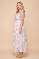 Contrast Piped Soft Floral Tank Dress