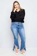 N2100 LIGHT DENIM Womens Frayed Distressed Denim Flare Jeans Side