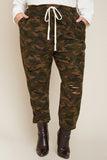 H5759 Camo Womens Distressed Camo French Terry Joggers Pose