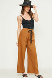 H6432 Camel Womens Linen Tie-Front Palazzo Pants Back