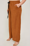 H6432 Camel Womens Linen Tie-Front Palazzo Pants Side