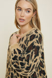 H8019 Tan Womens Leopard Mohair Pull Over Sweater Top Whole Body