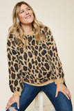 H8019 Ivory Womens Leopard Mohair Pull Over Sweater Top Pose