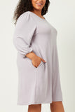 HDN4094 LAVENDER Womens Round Neck Balloon Sleeve Shift Dress Front