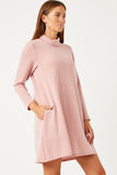 HDN4095W Pink Plus Turtleneck Long Sleeve Brushed Knit Shift Dress Gif