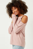 HDY5028 Mauve Womens Brushed Cold Shoulder Detail Long Sleeve Knit Top Gif