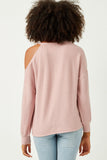 HDY5028 MAUVE Womens Brushed Cold Shoulder Detail Long Sleeve Knit Top Detail