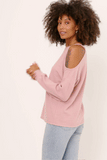 HDY5028W MAUVE Plus Brushed Cold Shoulder Detail Long Sleeve Knit Top Front