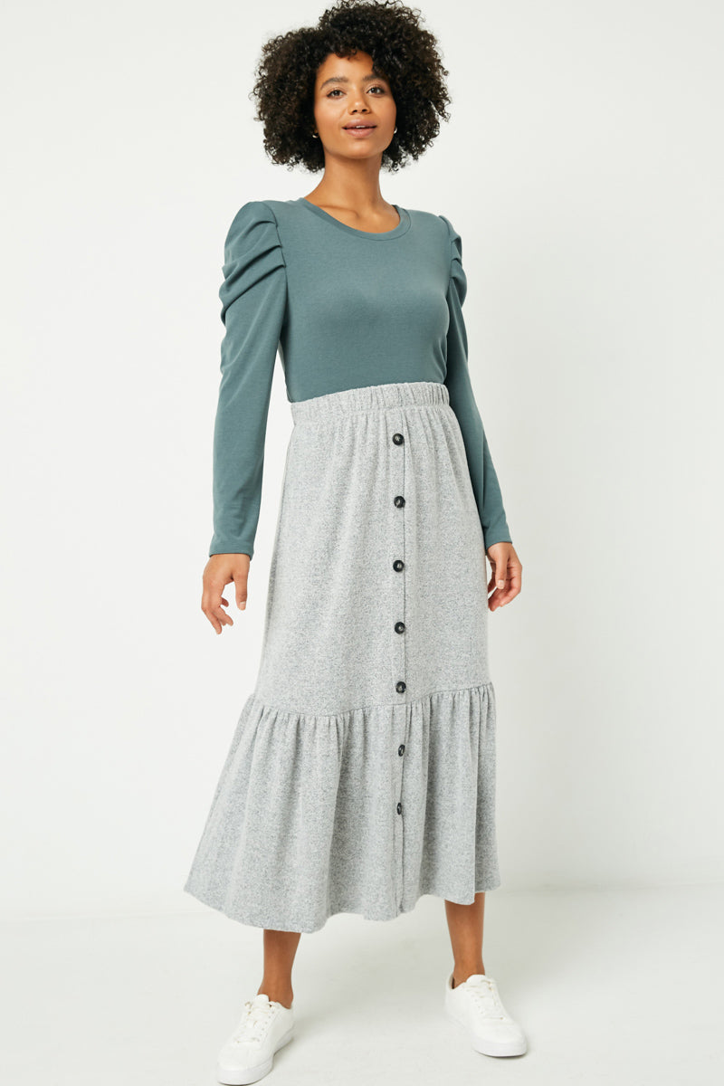 Plus Brushed Knit Button Down Skirt Whole Body