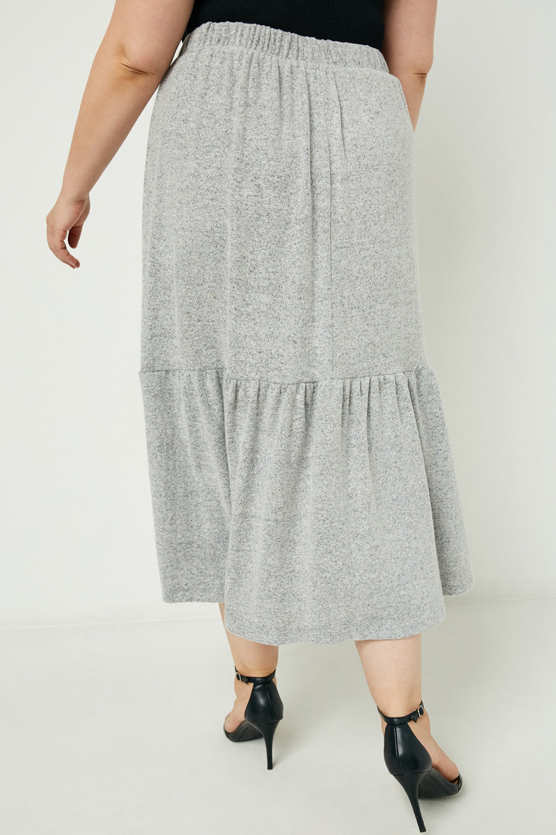 HJ3093 Heather Grey Womens Brushed Knit Button Down Skirt Back