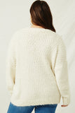 HJ3163 Cream Womens Fuzzy  Popcorn Sweater Knit Cardigan Detail