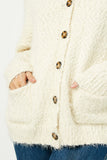 HJ3163W Cream Plus Fuzzy  Popcorn Sweater Knit Cardigan Front