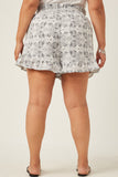 HK1026 Black Womens Printed Smocked Waist Ruffled Shorts Side