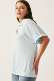 HK1062W Light Blue Plus Soft Knit Open Collar Dolman Sleeve Shirt Full Body
