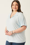 HK1062 Light Blue Womens Soft Knit Open Collar Dolman Sleeve Shirt Side