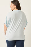 HK1062 Light Blue Womens Soft Knit Open Collar Dolman Sleeve Shirt Back