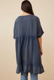 HK1438 Blue Womens Washed Textured Short Sleeve Kimono Back