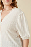 HK1754 IVORY Womens Heart Knitted Puff Sleeve Knit Top Side