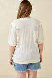 HK1754 IVORY Womens Heart Knitted Puff Sleeve Knit Top Detail