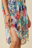 HK1830W Blue Mix Plus Vivid Floral Tassel Tie Chiffon Kimono Gif