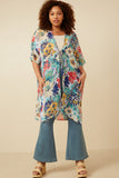 HK1830 Blue Mix Womens Vivid Floral Tassel Tie Chiffon Kimono Front