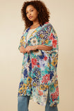 HK1830 Blue Mix Womens Vivid Floral Tassel Tie Chiffon Kimono Gif