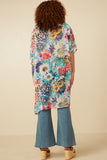 HK1830 Blue Mix Womens Vivid Floral Tassel Tie Chiffon Kimono Full Body