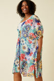 HK1830 Blue Mix Womens Vivid Floral Tassel Tie Chiffon Kimono Detail
