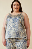 HK1895 Blue Womens Floral Print Sheen Cami Front