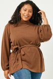 Mock Neck Belted Long Sleeve Knit Tunic Top