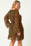 HN4097 MUSTARD Womens Ruffle Collar Long Sleeve Chiffon Dress Back