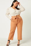 HN4132 OATMEAL Womens Puff Shoulder Marled Knit Buttoned Cardigan Pose
