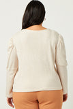 HN4132 OATMEAL Womens Puff Shoulder Marled Knit Buttoned Cardigan Side
