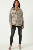 HN4239W BROWN Plus Textured Checker Side Pocket Shacket Front