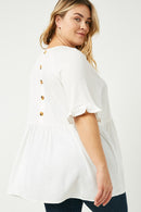 HY2509 Mint Womens Ruffle Sleeve Button Back Peplum Top Back