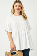 HY2509W Mint Plus Ruffle Sleeve Button Back Peplum Top Back