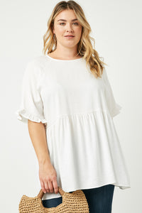 HY2509W Mint Plus Ruffle Sleeve Button Back Peplum Top Back