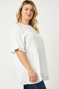 HY2509 Mint Womens Ruffle Sleeve Button Back Peplum Top Front