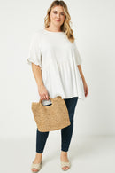 HY2509 Mint Womens Ruffle Sleeve Button Back Peplum Top Detail