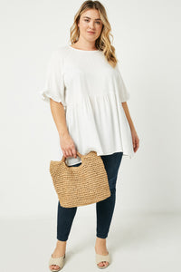 HY2509 Mint Womens Ruffle Sleeve Button Back Peplum Top Detail