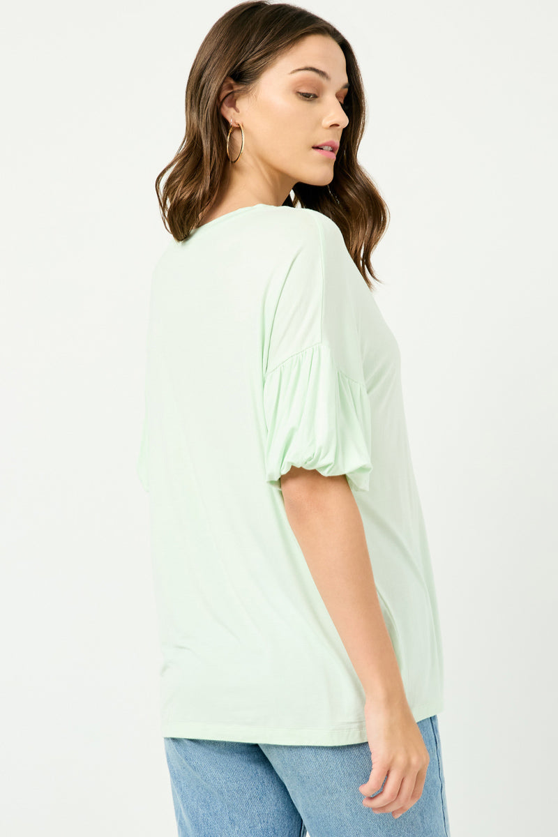 HY2813 Off_White Womens Balloon Puff Sleeve V Neck Modal Knit Top Gif