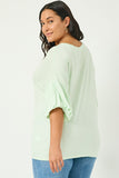 HY2813 MINT Womens Balloon Puff Sleeve V Neck Modal Knit Top Side
