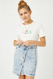 HY2995 OFF WHITE Womens Hug Embroidered Graphic Tee Front