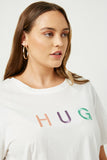 HY2995W OFF WHITE Plus Hug Embroidered Graphic Tee Front