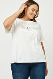 HY2995 OFF WHITE Womens Hug Embroidered Graphic Tee Back