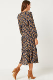 HY5069W NAVY Plus V Neck Floral Paisley Print Long Sleeve Dress Detail