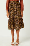 HY5122W OLIVE Plus Floral Print Ruffle Tiered Skirt Front