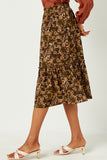 HY5122W OLIVE Plus Floral Print Ruffle Tiered Skirt Back