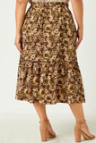 HY5122 OLIVE Womens Floral Print Ruffle Tiered Skirt Side