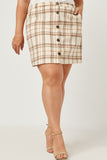 HY5250 Beige Womens Brushed Plaid Button Up Skirt Front